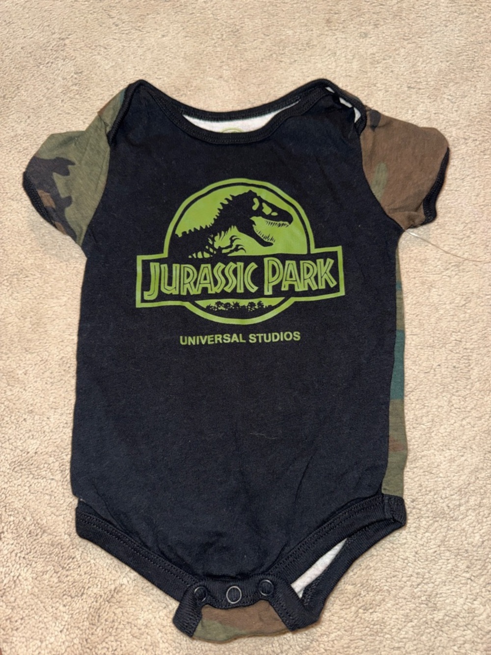 Jurassic Park Black & Camo Baby Onesie